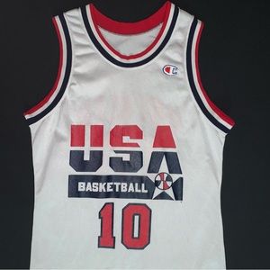 Rare Vintage 1992 Champion Clyde Drexler USA Dream Team #10 White Olympic Jersey